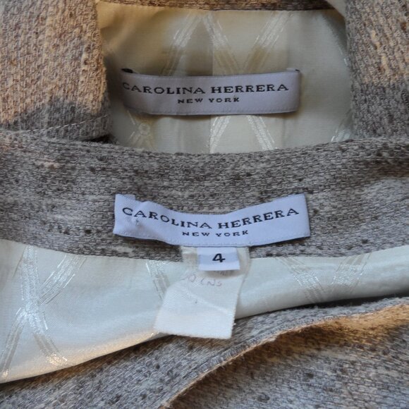 Carolina Herrera Beige Tweed Skirt Suit w/ Raw Edge Detail – Size US 4 - Picture 15 of 16